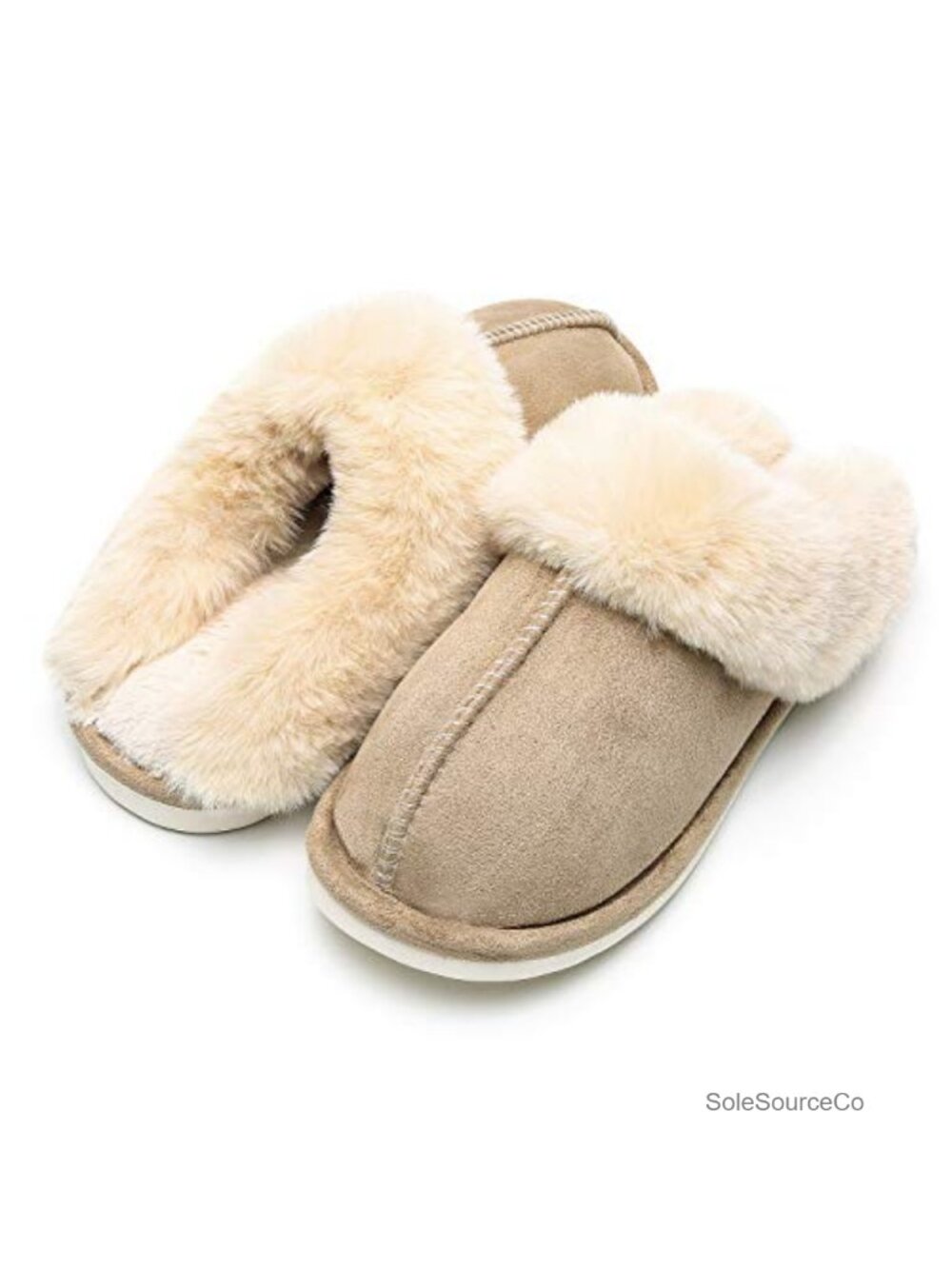 Womens Winter Faux Fur Slippers Plush Fleece Lined Suede Indoor Outdoor Slip-On
